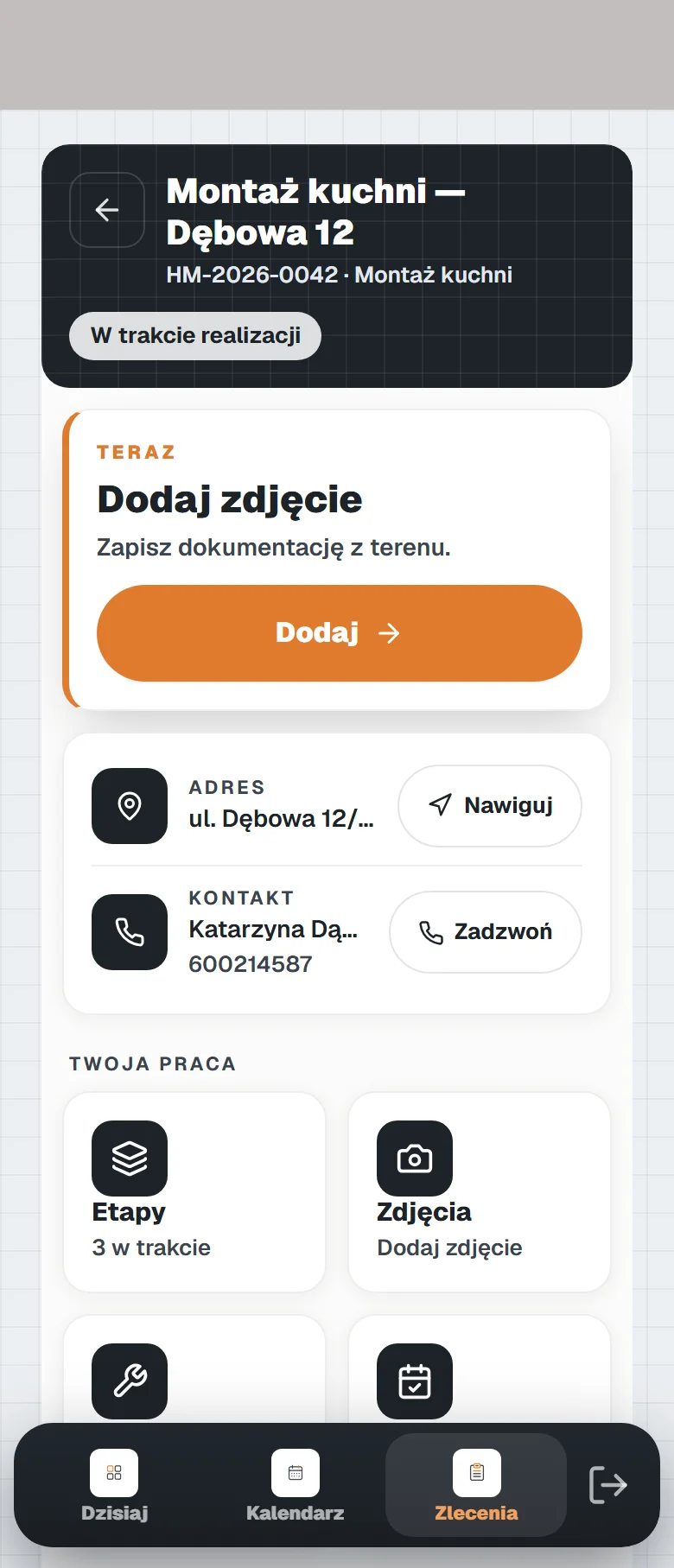 Zlecenie w telefonie pracownika